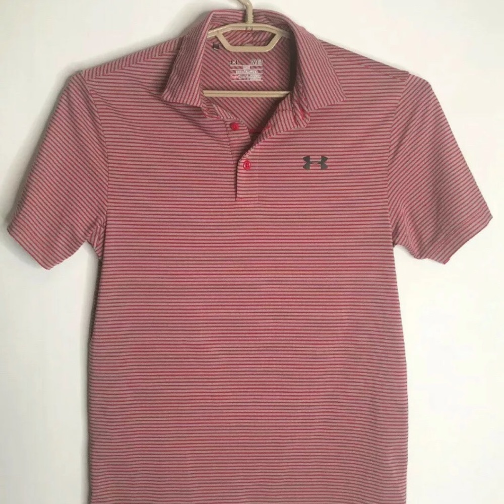 Under Armour Loose Heatgear Red Gray Striped Polo